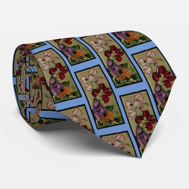 Sweet Pea Flowers Antique Seed Packet Print Tie (Rolled)