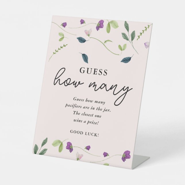 Sweet Pea Flowers | Baby Shower Guessing Game Sign (Front)
