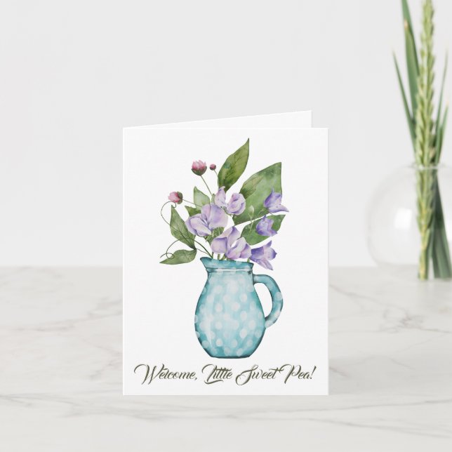 Sweet Pea Flowers Congratulations On New Baby Card (Front)