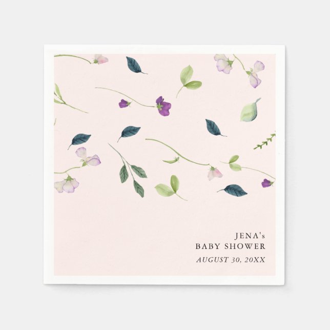 Sweet Pea Flowers | Girl Baby Shower Napkin (Front)