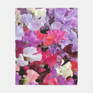 Sweet pea flowers in bloom fleece blanket