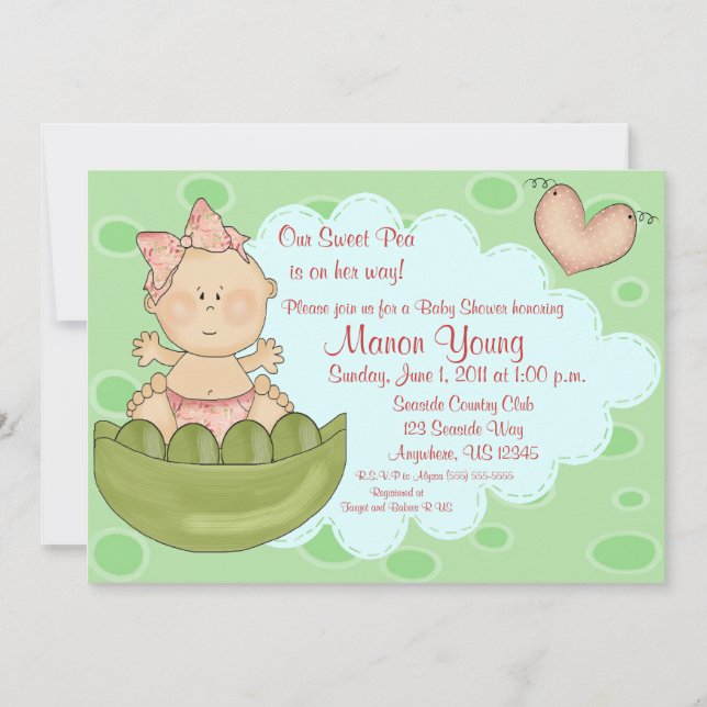 Sweet Pea Girls Baby Shower Invitation (Front)