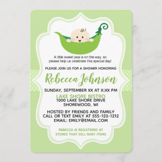 Sweet Pea Green Baby Shower Invitation customise