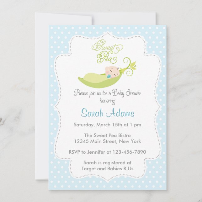 Sweet Pea In A Pod Baby Boy Shower Invitation (Front)