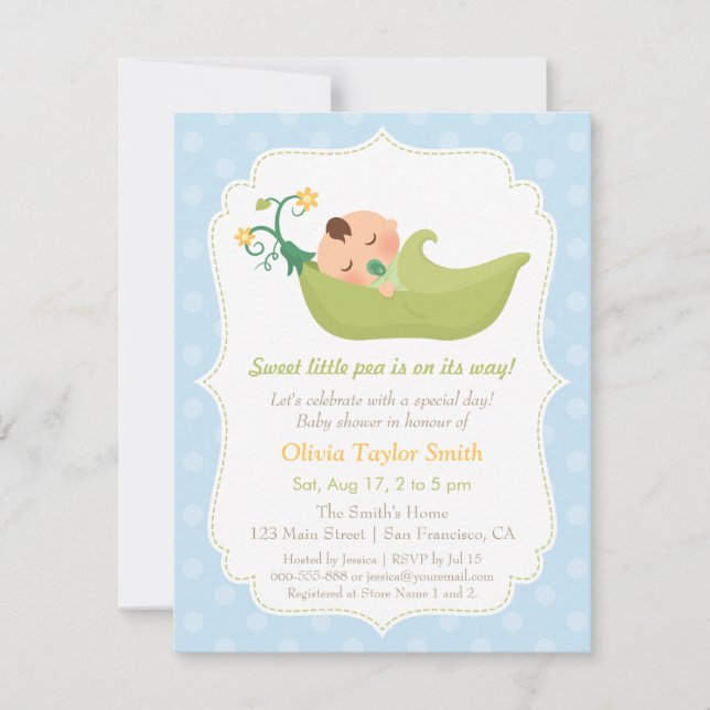 Sweet Pea in a Pod Baby Boy Shower Invitations (Front)