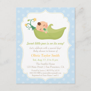 Sweet Pea in a Pod Baby Boy Shower Invitations