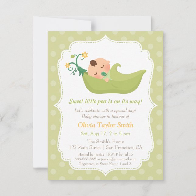 Sweet Pea in a Pod Boy Baby Shower Invitations (Front)