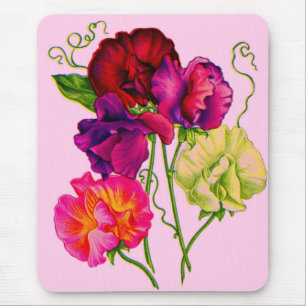 sweet pea in purple and pink mouse mat
