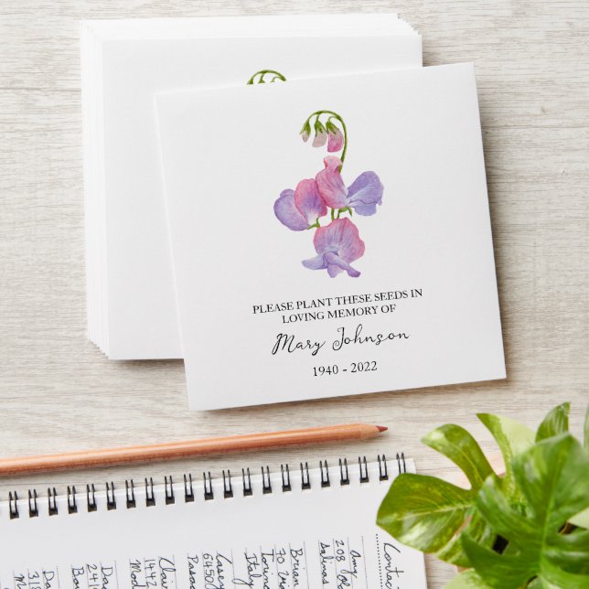Sweet Pea Memorial Funeral Seed Envelope (Stacked)