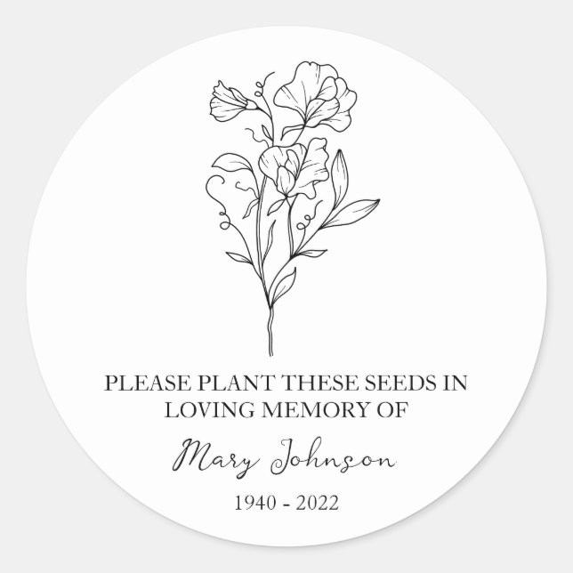 Sweet Pea Memorial Funeral Seed Packet Classic Round Sticker (Front)