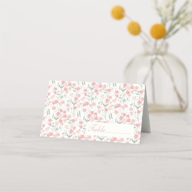 Sweet Pea Pink and Cream Flowers Place Card (Front)