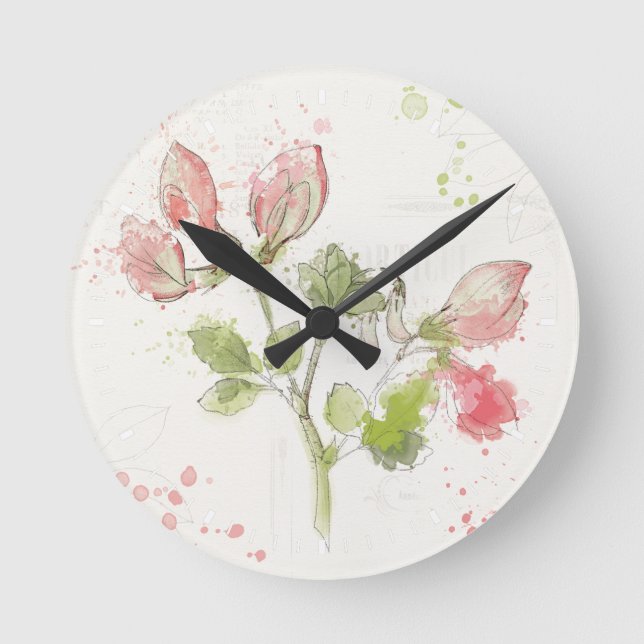 Sweet Pea watercolor Round Clock (Front)
