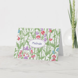 Sweet Pea William Morris Floral Pattern Monogram Note Card