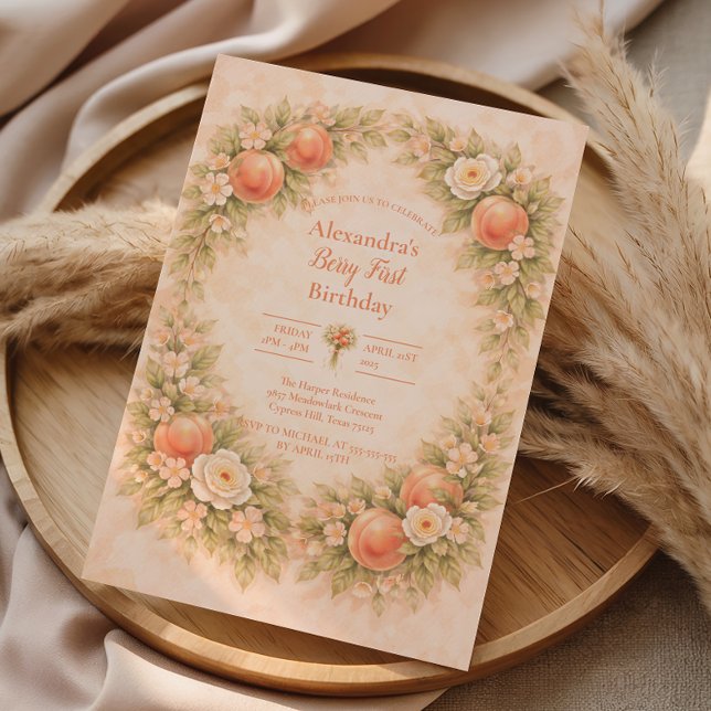 Sweet Peach 1st Birthday Invitation (Creator Uploaded)