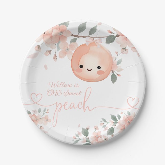 Sweet Peach 1st Birthday Paper Plate (Front)