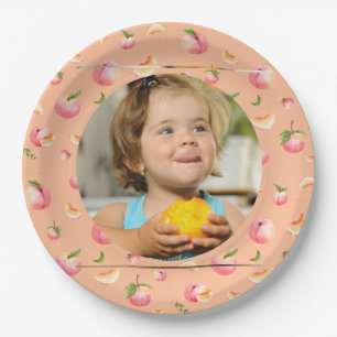 Sweet Peach 1st Birthday Photo Paper Plate