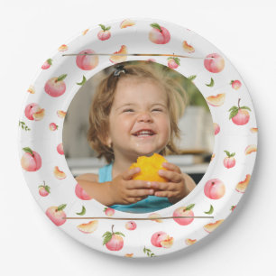 Sweet Peach 1st Birthday Photo Paper Plate