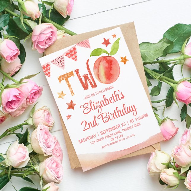 Sweet Peach 2nd Birthday Invitation (Creator Uploaded)