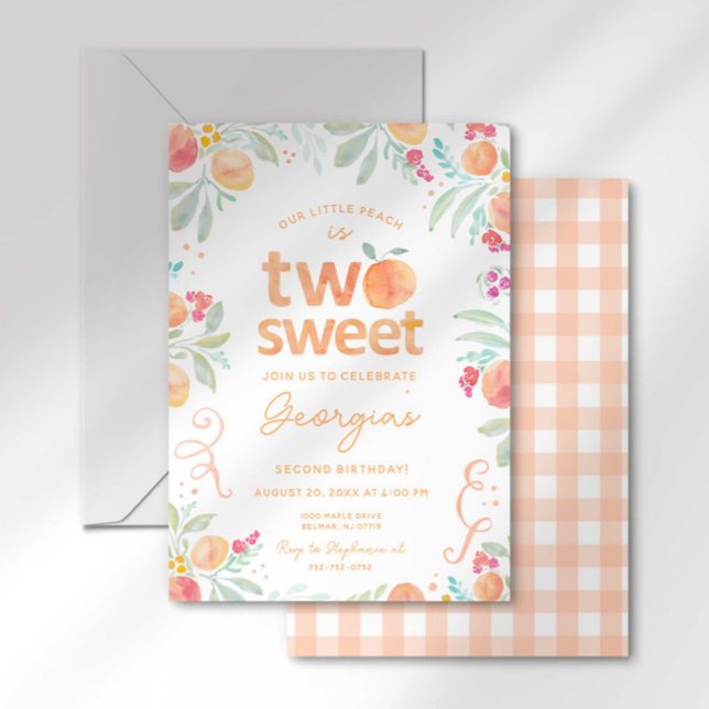Sweet Peach 2nd Birthday Invitation (Creator Uploaded)