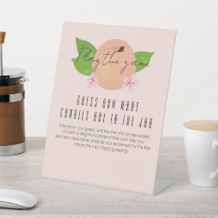 Sweet peach baby shower guess how many game pedestal sign