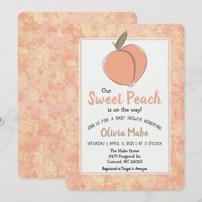 Sweet Peach Baby Shower Invitation (Front/Back)
