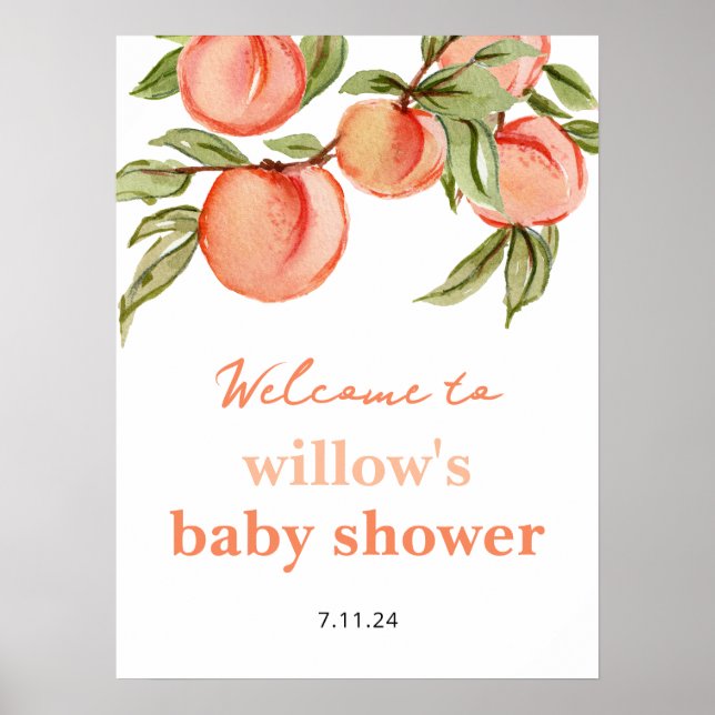 Sweet Peach Baby Shower Poster Welcome Sign (Front)