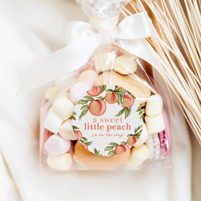 Sweet Peach Baby Shower Round Gift Favour Stickers (Creator Uploaded)