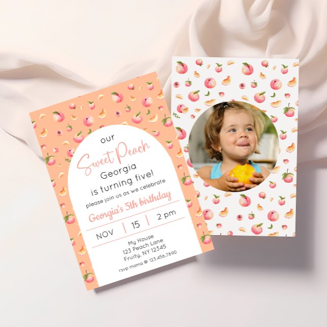 Sweet Peach Birthday Photo Invitation (Creator Uploaded)