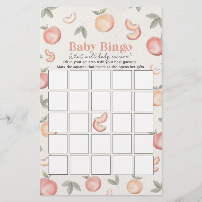 sweet peach boho baby bingo baby shower game  (Front)