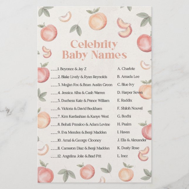 sweet peach boho celebrity baby names game  (Front)