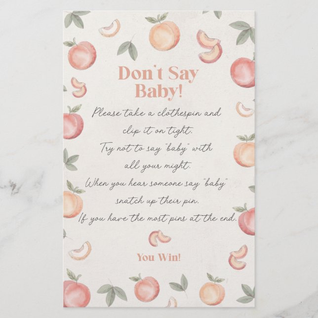 sweet peach boho dont say baby shower game  (Front)