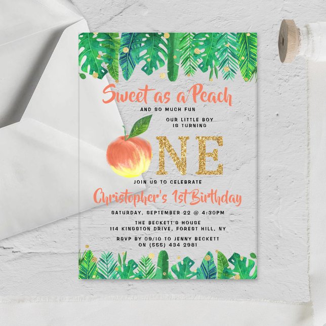 Sweet Peach Boys 1st Birthday Acrylic Invitations (Creator Uploaded)