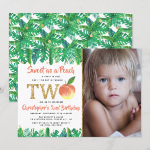 Sweet Peach Boys 2nd Birthday Photo Invitation
