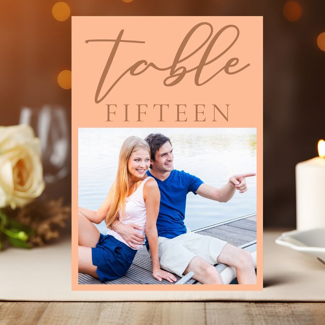 Sweet Peach Couple Photo Summer Wedding Table Number (Creator Uploaded)