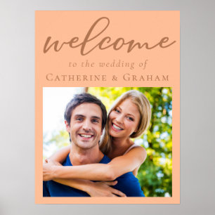 Sweet Peach Couple Photo Welcome to Our Wedding Poster