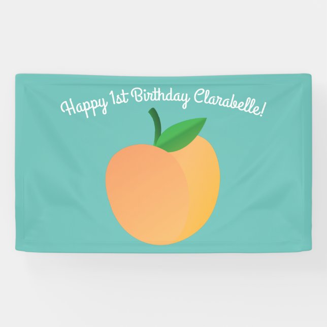 Sweet Peach Cute Fruit 1st Birthday Party Theme Banner (Horizontal)