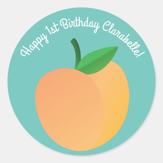 Sweet Peach Cute Fruit 1st Birthday Party Theme Classic Round Sticker (Front)