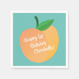 Sweet Peach Cute Fruit 1st Birthday Party Theme Napkin