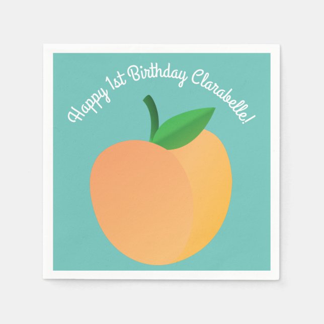 Sweet Peach Cute Fruit 1st Birthday Party Theme Napkin (Front)