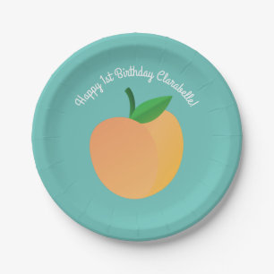 Sweet Peach Cute Fruit 1st Birthday Party Theme Paper Plate