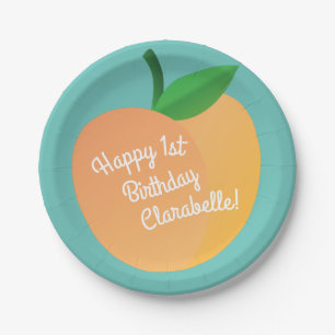 Sweet Peach Cute Fruit 1st Birthday Party Theme Paper Plate