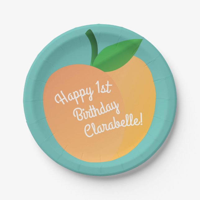 Sweet Peach Cute Fruit 1st Birthday Party Theme Paper Plate (Front)