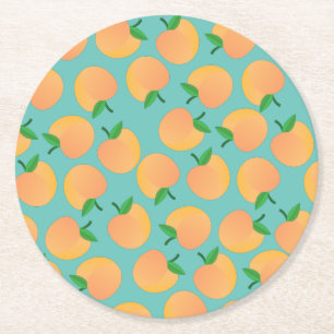 Sweet Peach Cute Fruit 1st Birthday Party Theme Round Paper Coaster