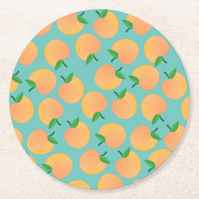 Sweet Peach Cute Fruit 1st Birthday Party Theme Round Paper Coaster (Front)