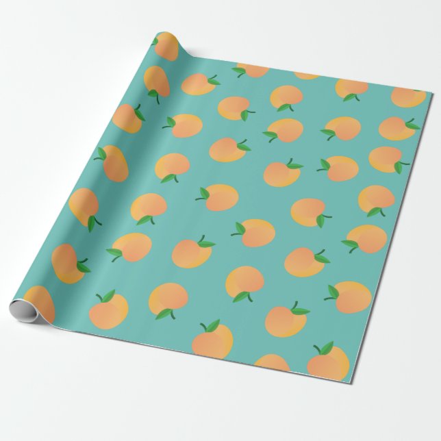 Sweet Peach Cute Fruit 1st Birthday Party Theme Wrapping Paper (Unrolled)