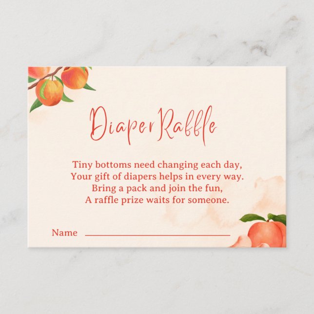 Sweet Peach Diaper Raffle Card – Fruit-Themed (Front)