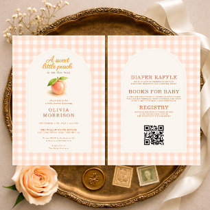 Sweet Peach Gingham All in One Baby Shower Invitation