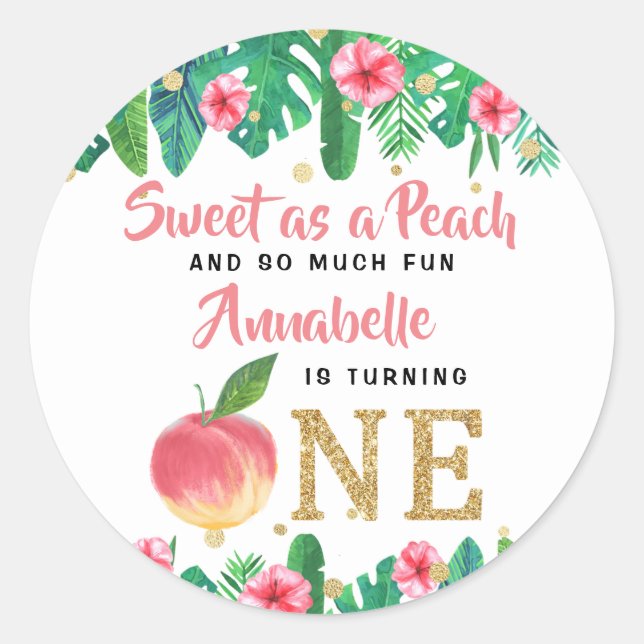 Sweet Peach Girls 1st Birthday Classic Round Sticker (Front)