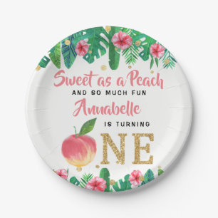Sweet Peach Girls 1st Birthday Paper Plate