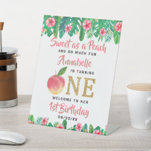 Sweet Peach Girls 1st Birthday Welcome Pedestal Sign